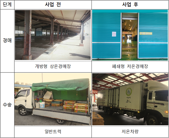 수산물 산지 위판장의 저온유통체계 정비 내용.
