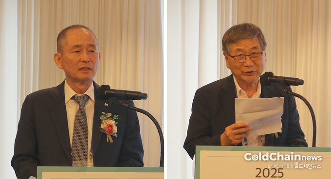이상권 KCL 부원장(좌)과 서병륜 로지스올 회장이 축사를 하고 있다.