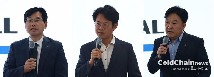 천영길 KCL 원장, 김영주 한국철도기술연구원 실장, 박완규 LG전자 상무(좌부터)가 축사를 하고 있다.
