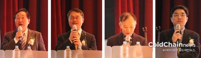 이명우 동원그룹 부회장, 김민수 히트펌프얼라이언스 공동의장, 라재붕 콜드체인협회 전무이사, 장영수 설비공학회 차기회장(좌부터).